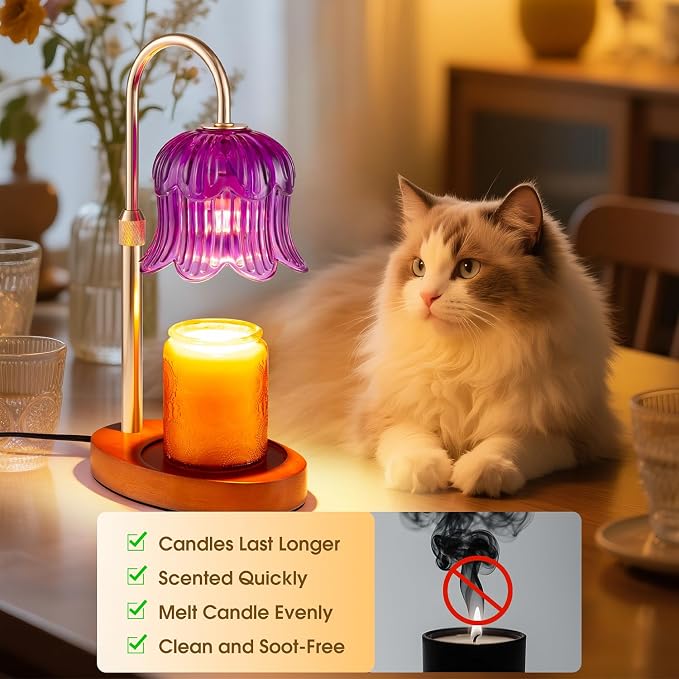 Candle Warmer Lamp Adjustable Timer Electric-Purple Flower-Shaped Wax lamp glass gold, alternate product view 5
