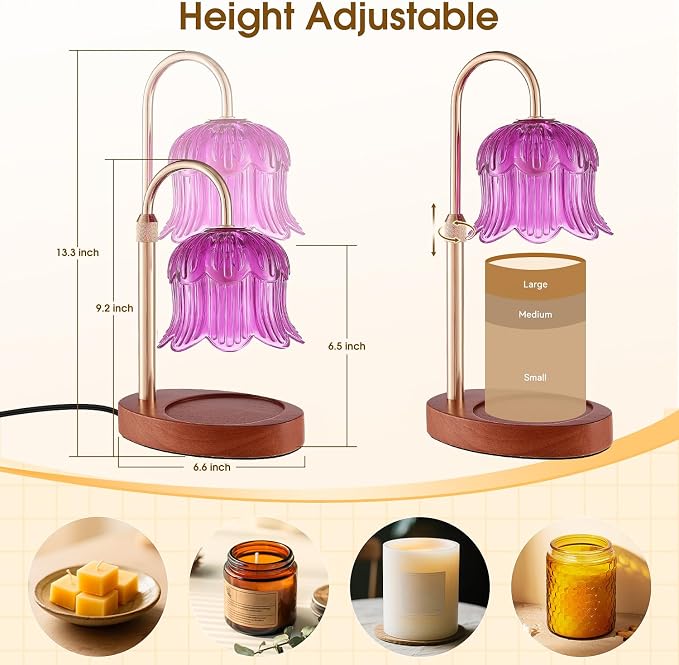 Candle Warmer Lamp Adjustable Timer Electric-Purple Flower-Shaped Wax lamp glass gold, alternate product view 6