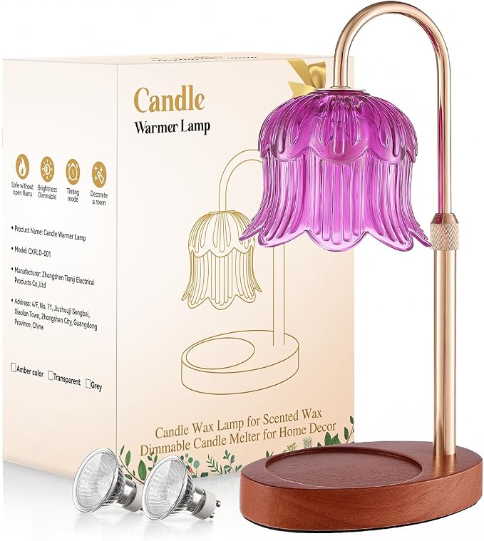 Candle Warmer Lamp Adjustable Timer Electric-Purple Flower-Shaped Wax lamp glass gold, alternate product view 8