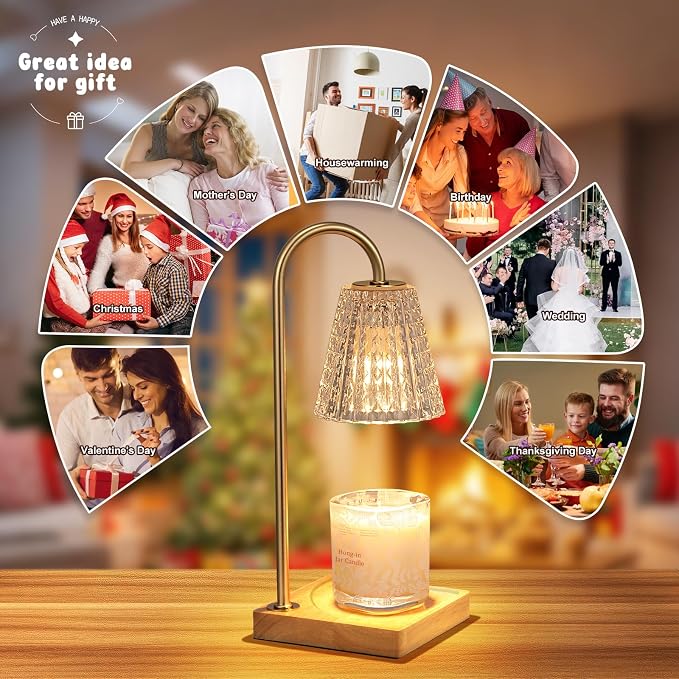 Candle Warmer Lamp, Candle Lamp Warmer with Timer,Wax Melt Warmer,Crystal Candle Heater Lamp for Scented Wax, Elegant Home