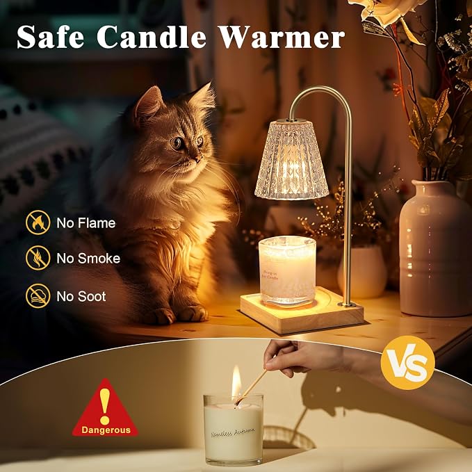 Candle Warmer Lamp, Candle Lamp Warmer with Timer,Wax Melt Warmer,Crystal Candle Heater Lamp for Scented Wax, Elegant Home