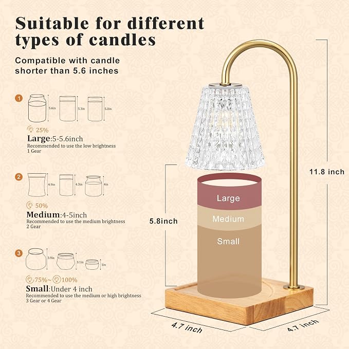 Candle Warmer Lamp, Candle Lamp Warmer with Timer,Wax Melt Warmer,Crystal Candle Heater Lamp for Scented Wax, Elegant Home