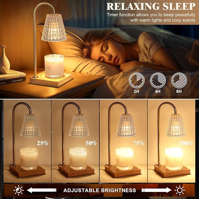 Candle Warmer Lamp, Candle Lamp Warmer with Timer,Wax Melt Warmer,Crystal Candle Heater Lamp for Scented Wax, Elegant Home