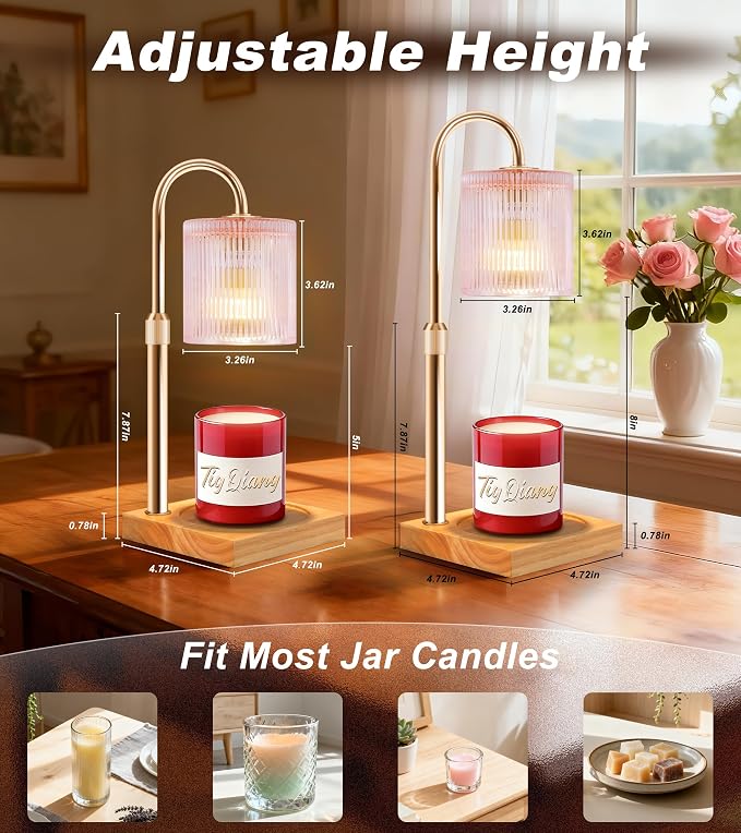 Candle Warmer Lamp, Candle Lamp Wax Warmer Heating, Timer & Dimmer 7-Levels, Fits Cup Jar Candle, Top Melting, Crystal Heater