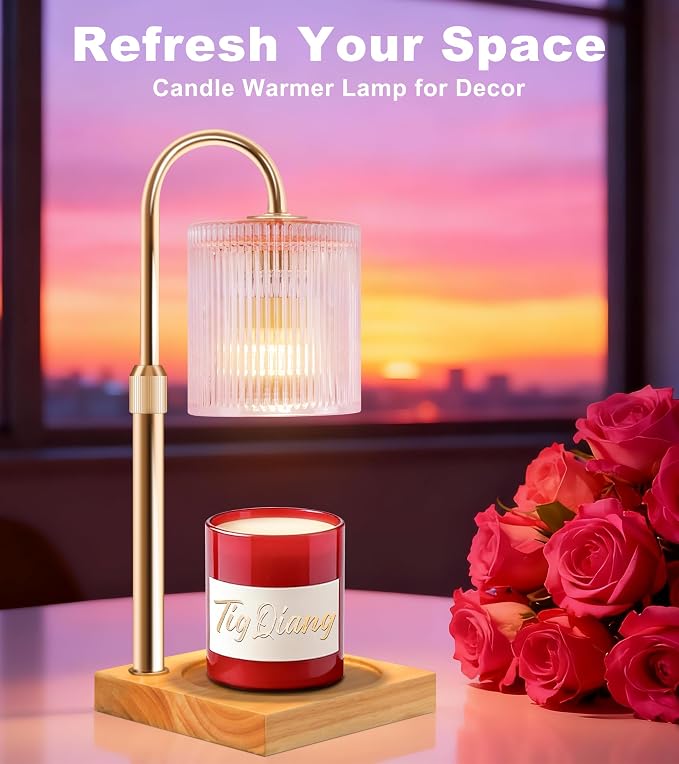 Candle Warmer Lamp, Candle Lamp Wax Warmer Heating, Timer & Dimmer 7-Levels, Fits Cup Jar Candle, Top Melting, Crystal Heater