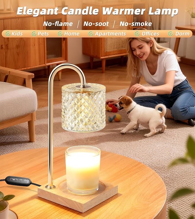 Candle Warmer Lamp, Candle Lamp Wax Warmer, Timer & Dimmer 7-Levels, Fits Cup Jar Candle, Top Melting, Crystal Heater Lamp