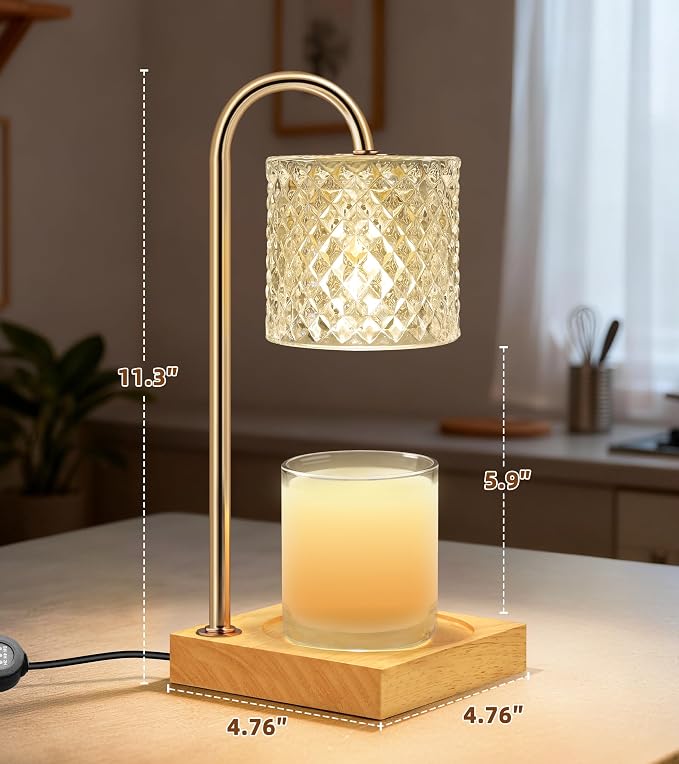 Candle Warmer Lamp, Candle Lamp Wax Warmer, Timer & Dimmer 7-Levels, Fits Cup Jar Candle, Top Melting, Crystal Heater Lamp
