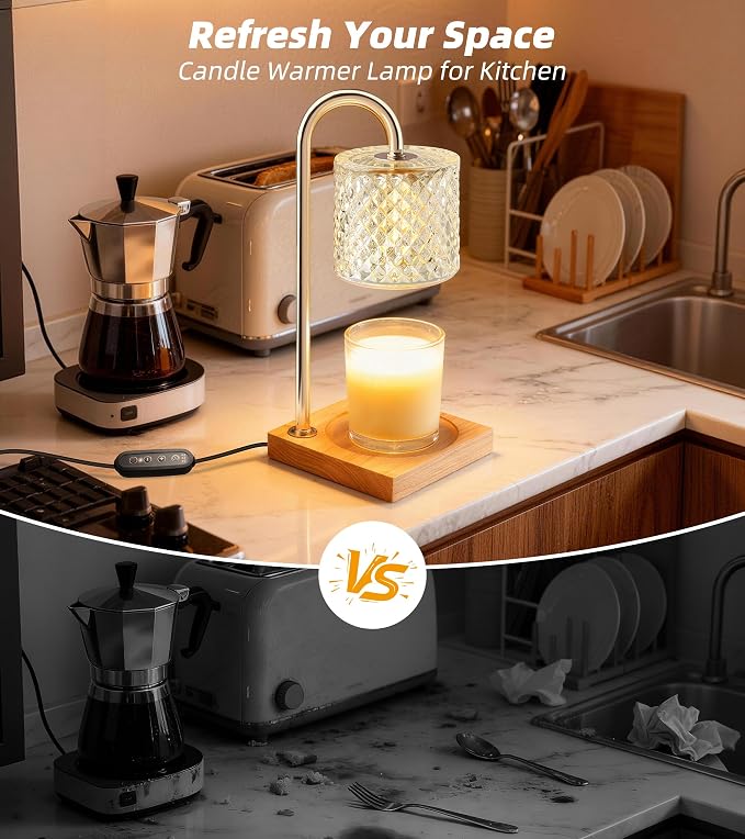Candle Warmer Lamp, Candle Lamp Wax Warmer, Timer & Dimmer 7-Levels, Fits Cup Jar Candle, Top Melting, Crystal Heater Lamp