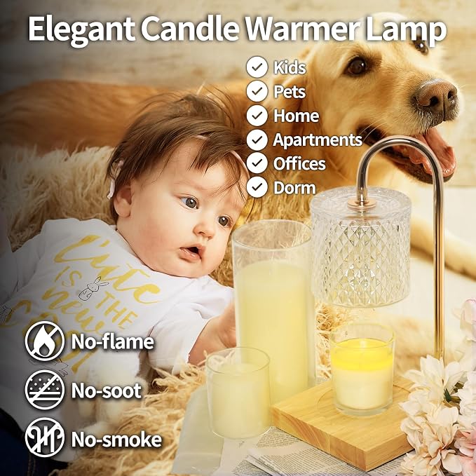 Candle Warmer Lamp, Candle Lamp Wax Warmer, Timer & Dimmer 7-Levels, Fits Cup Jar Candle, Top Melting, Crystal Heater Lamp