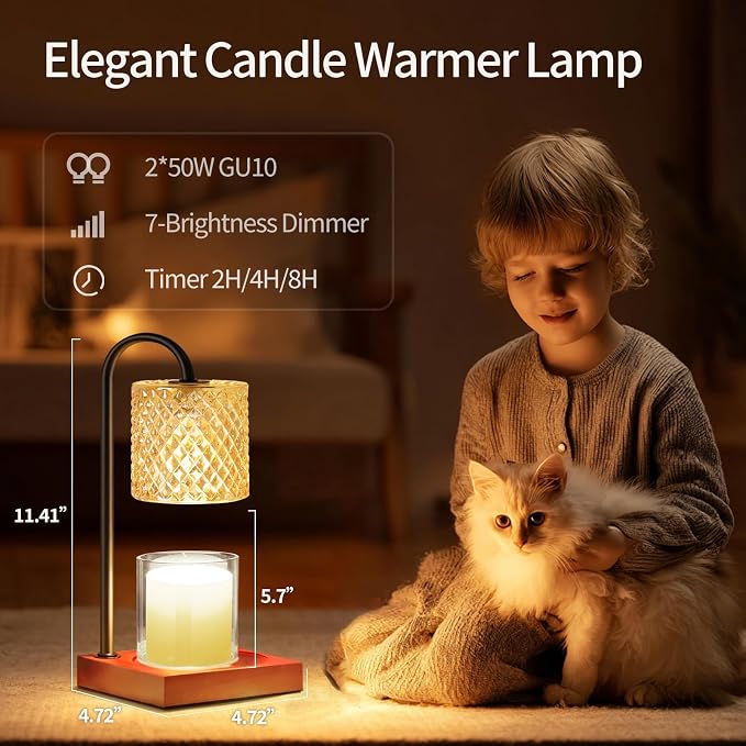 Candle Warmer Lamp, Candle Lamp Wax Warmer, Timer & Dimmer 7-Levels, Fits Cup Jar Candle, Top Melting, Crystal Heater Lamp
