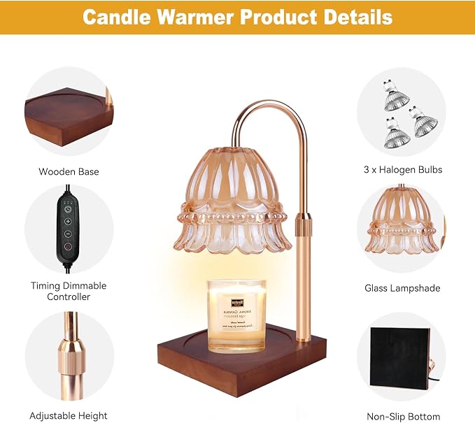 Candle Warmer Lamp, Candle Warmer Lamp Adjustable Height, Candle Warmer Light with Timer & Dimmer, alternate product view 2