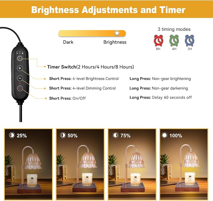 Candle Warmer Lamp, Candle Warmer Lamp Adjustable Height, Candle Warmer Light with Timer & Dimmer, alternate product view 4