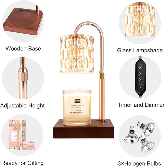 Candle Warmer Lamp, Candle Warmer Light with Timer & Dimmer, Candle Warmer Lamp Adjustable Height, alternate product view 2