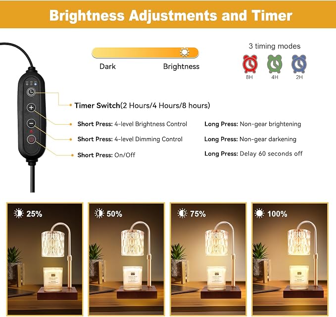 Candle Warmer Lamp, Candle Warmer Light with Timer & Dimmer, Candle Warmer Lamp Adjustable Height, alternate product view 3