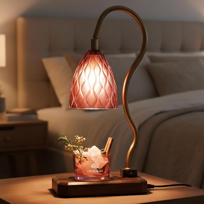 Candle Warmer Lamp + Crystal Warmer with Real Crystals, Dual Lighting (Top Candle Warmer + Crystal Glow), 2 Bulbs, Timer
