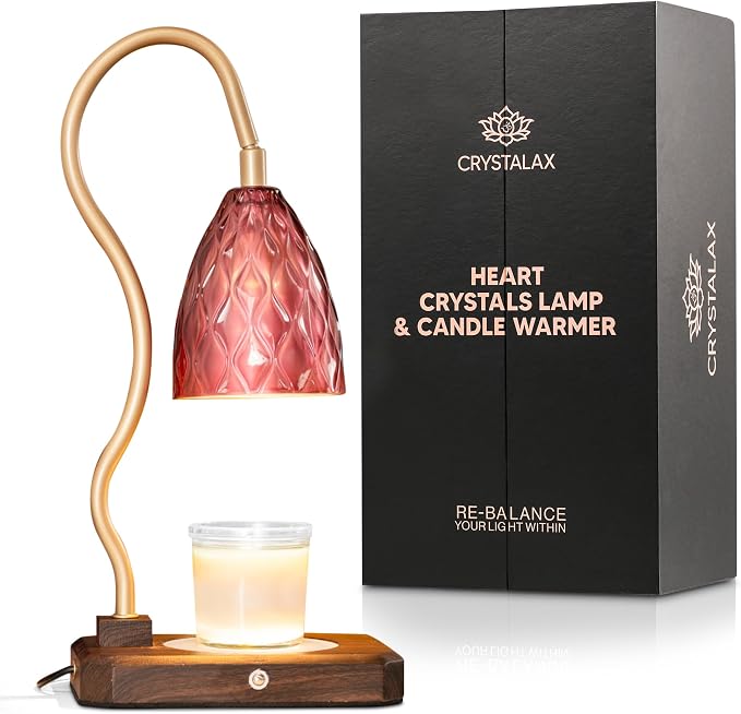 Candle Warmer Lamp + Crystal Warmer with Real Crystals, Dual Lighting (Top Candle Warmer + Crystal Glow), 2 Bulbs, Timer