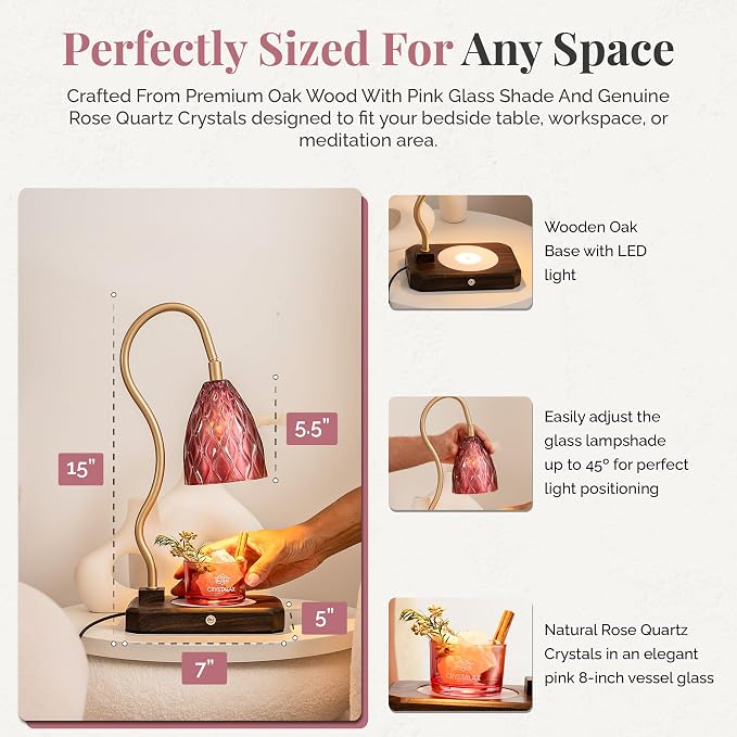 Candle Warmer Lamp + Crystal Warmer with Real Crystals, Dual Lighting (Top Candle Warmer + Crystal Glow), 2 Bulbs, Timer