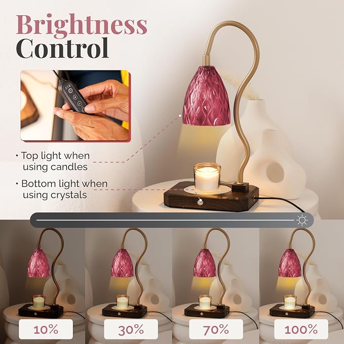 Candle Warmer Lamp + Crystal Warmer with Real Crystals, Dual Lighting (Top Candle Warmer + Crystal Glow), 2 Bulbs, Timer