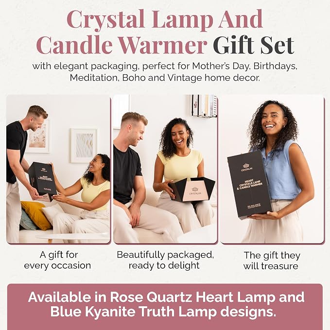 Candle Warmer Lamp + Crystal Warmer with Real Crystals, Dual Lighting (Top Candle Warmer + Crystal Glow), 2 Bulbs, Timer