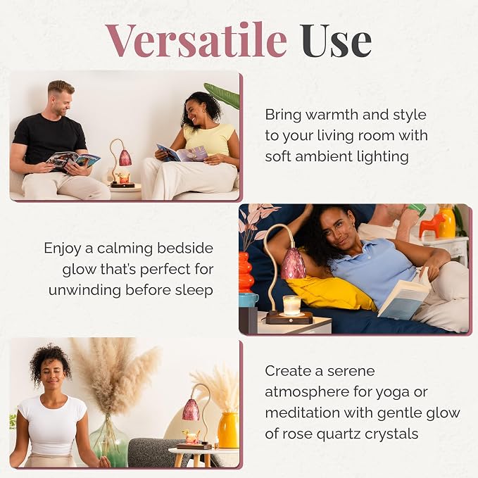 Candle Warmer Lamp + Crystal Warmer with Real Crystals, Dual Lighting (Top Candle Warmer + Crystal Glow), 2 Bulbs, Timer