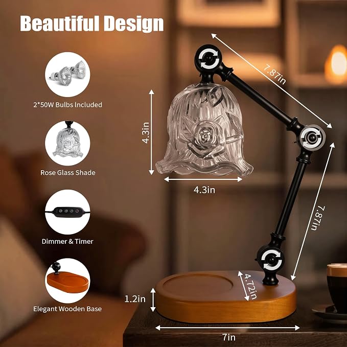 Candle Warmer Lamp, Dimmable Wax Melting Warmer with Adjustable Height, Bedroom Living Room Home Decor, Birthday Relaxation