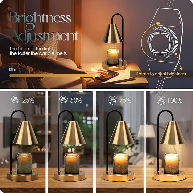 Candle Warmer Lamp,Electric Candle Warmer with Dimmable Light,Scented Wax Melter,No Smoke,Compatible with Various Jar,with 2