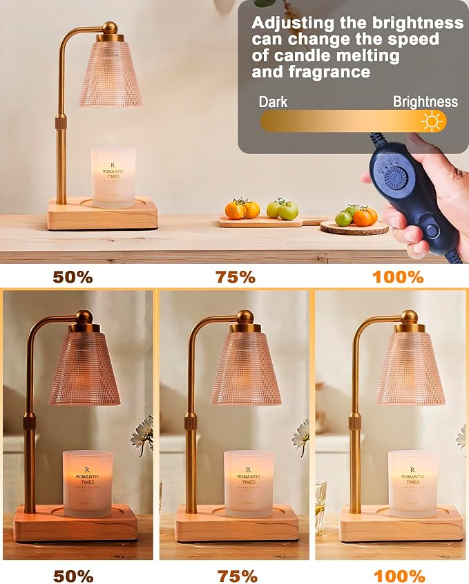 Candle Warmer Lamp - Electric Candle Warmer with Timer, Adjustable Height & Brightness, 2 Replacement Bulbs, 1-Year Warranty