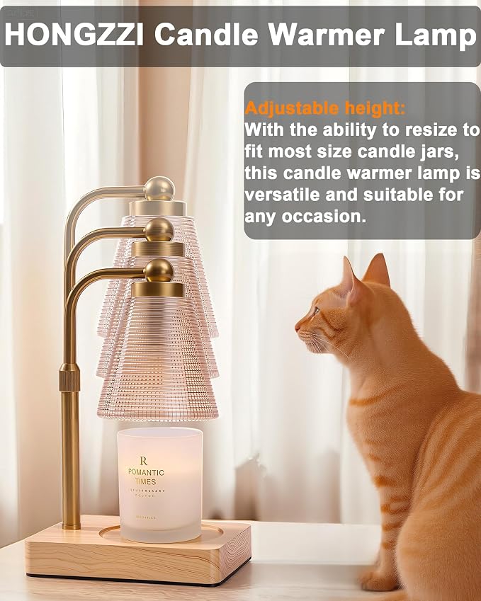Candle Warmer Lamp - Electric Candle Warmer with Timer, Adjustable Height & Brightness, 2 Replacement Bulbs, 1-Year Warranty