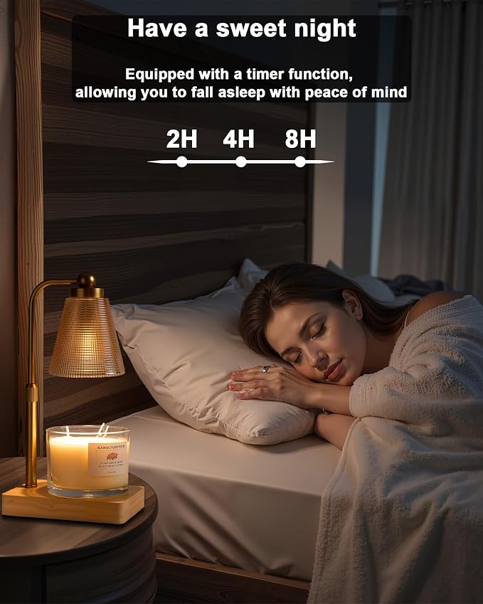 Candle Warmer Lamp - Electric Candle Warmer with Timer, Adjustable Height & Brightness, 2 Replacement Bulbs, 1-Year Warranty
