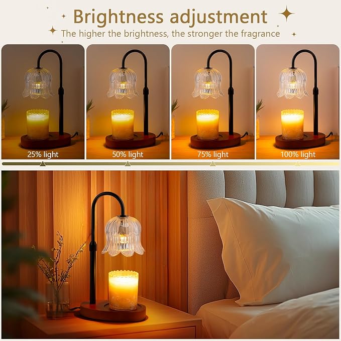 Candle Warmer Lamp Electric Timer - Candles Height Adjustable Dimmable Warmers Scented Flower Lamps No Flame Heat Warm Melt