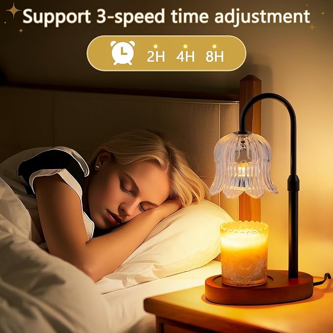 Candle Warmer Lamp Electric Timer - Candles Height Adjustable Dimmable Warmers Scented Flower Lamps No Flame Heat Warm Melt