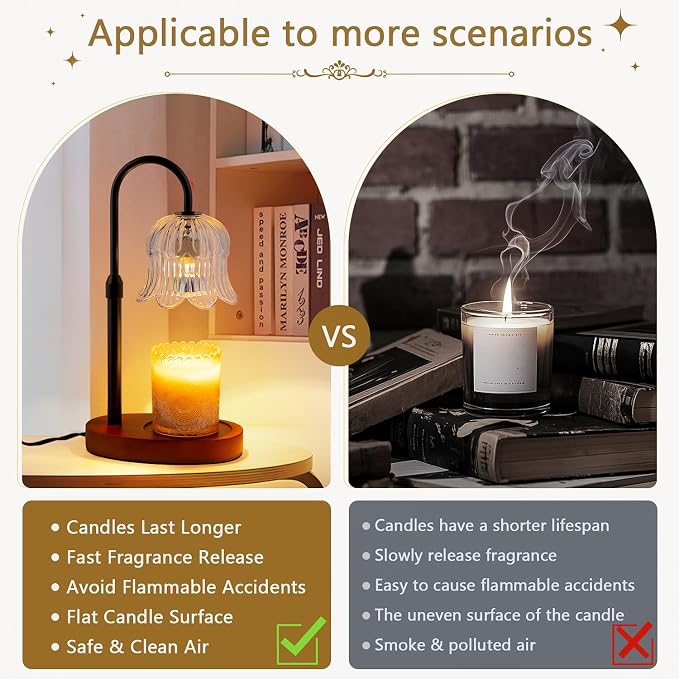 Candle Warmer Lamp Electric Timer - Candles Height Adjustable Dimmable Warmers Scented Flower Lamps No Flame Heat Warm Melt