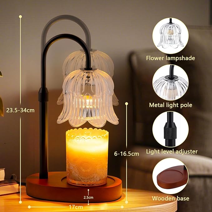 Candle Warmer Lamp Electric Timer - Candles Height Adjustable Dimmable Warmers Scented Flower Lamps No Flame Heat Warm Melt