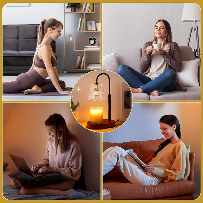 Candle Warmer Lamp Electric Timer - Candles Height Adjustable Dimmable Warmers Scented Flower Lamps No Flame Heat Warm Melt