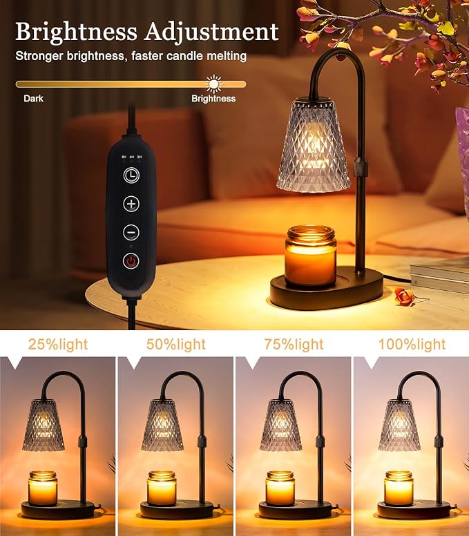 Candle Warmer Lamp Electric Timer - Candles Wax Warmers Glass Lamps for Jar Candles Burner No Flame Scented Melting