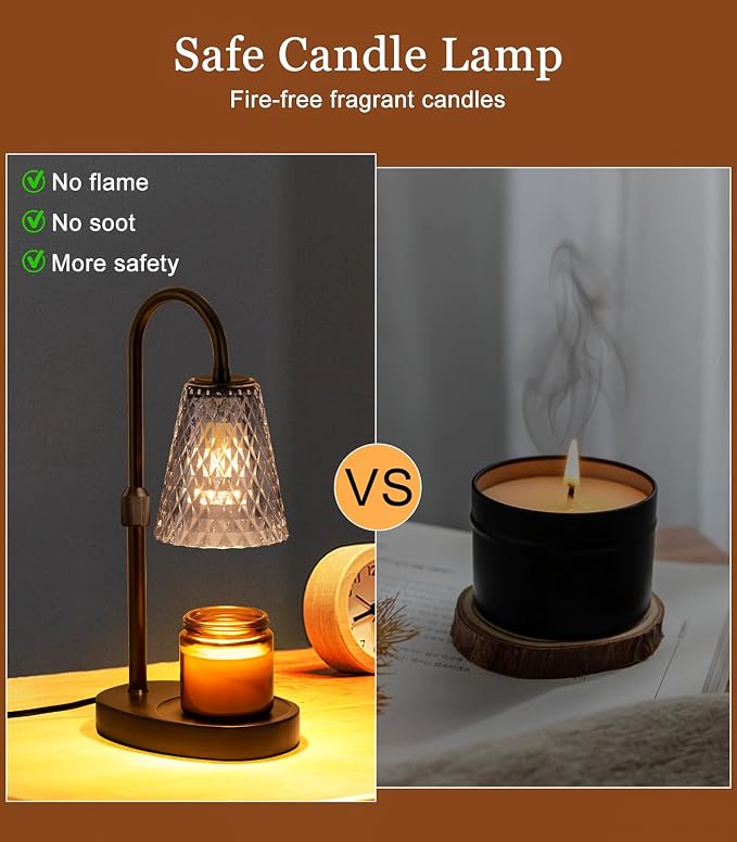 Candle Warmer Lamp Electric Timer - Candles Wax Warmers Glass Lamps for Jar Candles Burner No Flame Scented Melting
