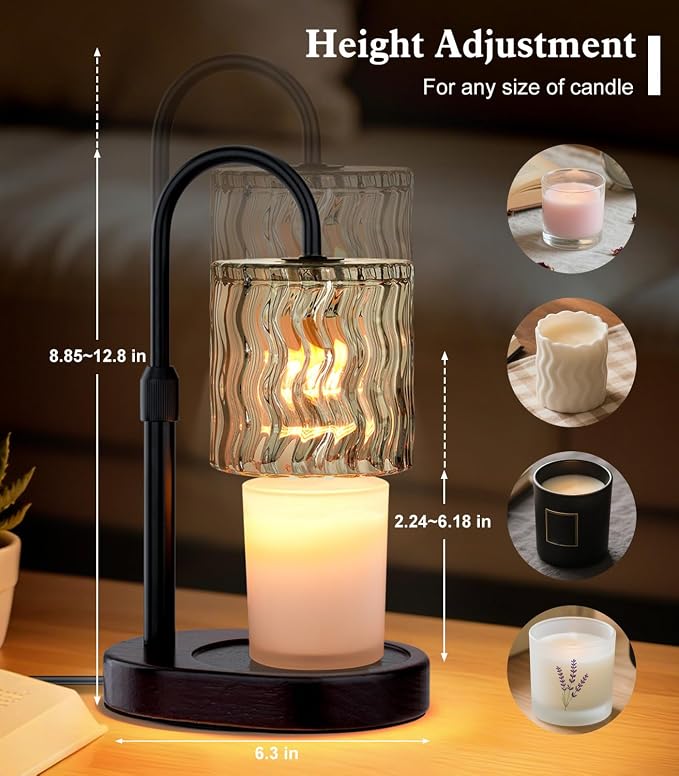 Candle Warmer Lamp Electric Timer: Dimmable Candles Warming Lamps - Height Adjustable Burner Jar - No Flame, alternate view 4