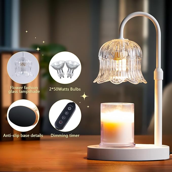 Candle Warmer Lamp Electric Timer - Flower Candle Lamps Height Adjustable Home Bedroom Decor House White, alternate product