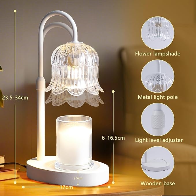 Candle Warmer Lamp Electric Timer - Flower Candle Lamps Height Adjustable Home Bedroom Decor House White, alternate product