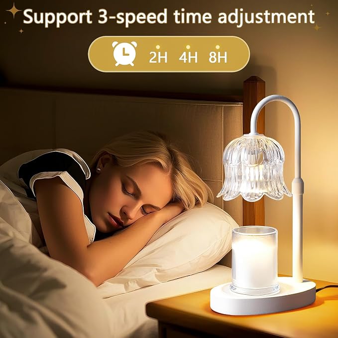 Candle Warmer Lamp Electric Timer - Flower Candle Lamps Height Adjustable Home Bedroom Decor House White, alternate product