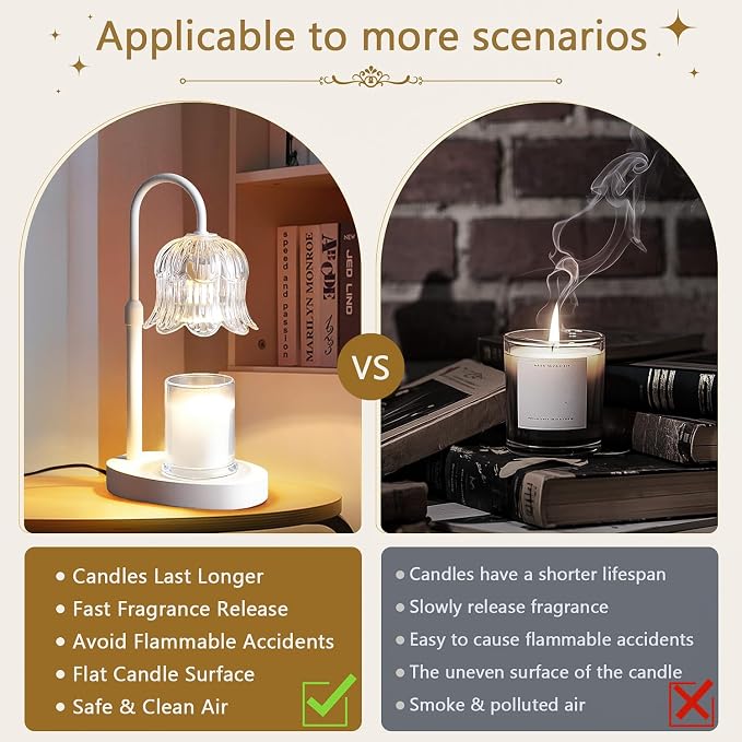 Candle Warmer Lamp Electric Timer - Flower Candle Lamps Height Adjustable Home Bedroom Decor House White, alternate product