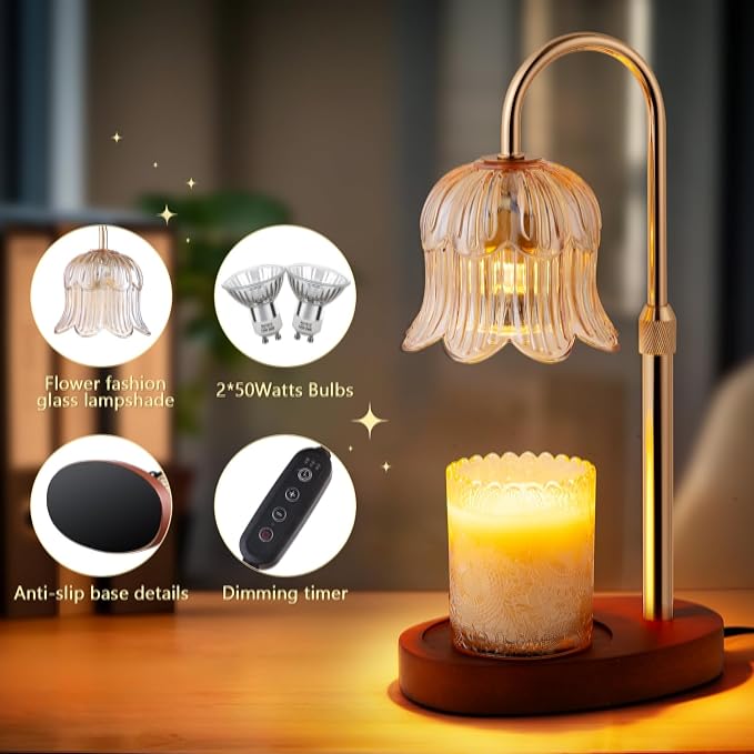 Candle Warmer Lamp Electric Timer - Vintage Heater Candles Warming Height Adjustable Dimmable Warmers Flower Lamps No Flame