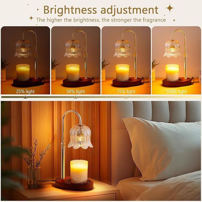 Candle Warmer Lamp Electric Timer - Vintage Heater Candles Warming Height Adjustable Dimmable Warmers Flower Lamps No Flame