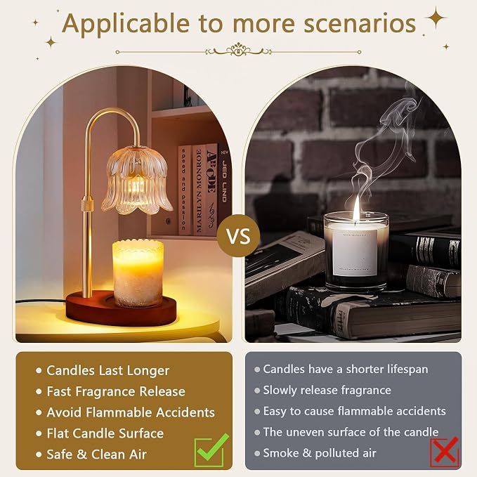Candle Warmer Lamp Electric Timer - Vintage Heater Candles Warming Height Adjustable Dimmable Warmers Flower Lamps No Flame