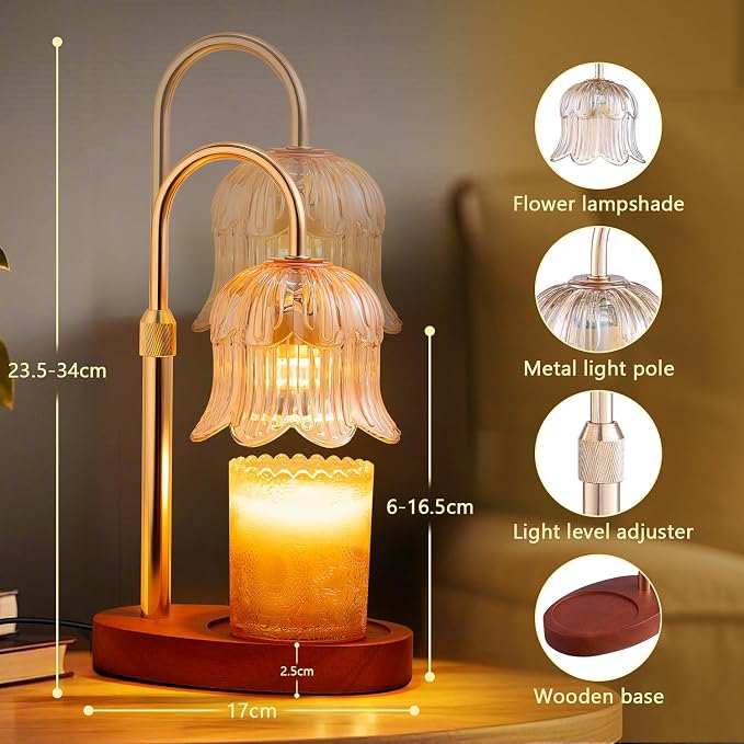 Candle Warmer Lamp Electric Timer - Vintage Heater Candles Warming Height Adjustable Dimmable Warmers Flower Lamps No Flame