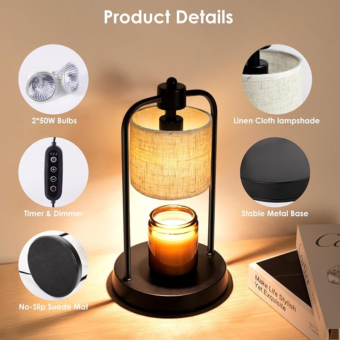 Candle Warmer Lamp Electric with Timer: Wax Melts Warmer - Dimmable Candle Wax Warmer Electric Candle Warmer with Replacement