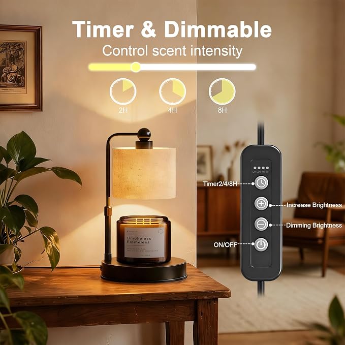 Candle Warmer lamp for 3 Wick Candles, Large Candle Warmer Lamp with Timer, Dimmable, Adjustable Height, Modern Farmhouse