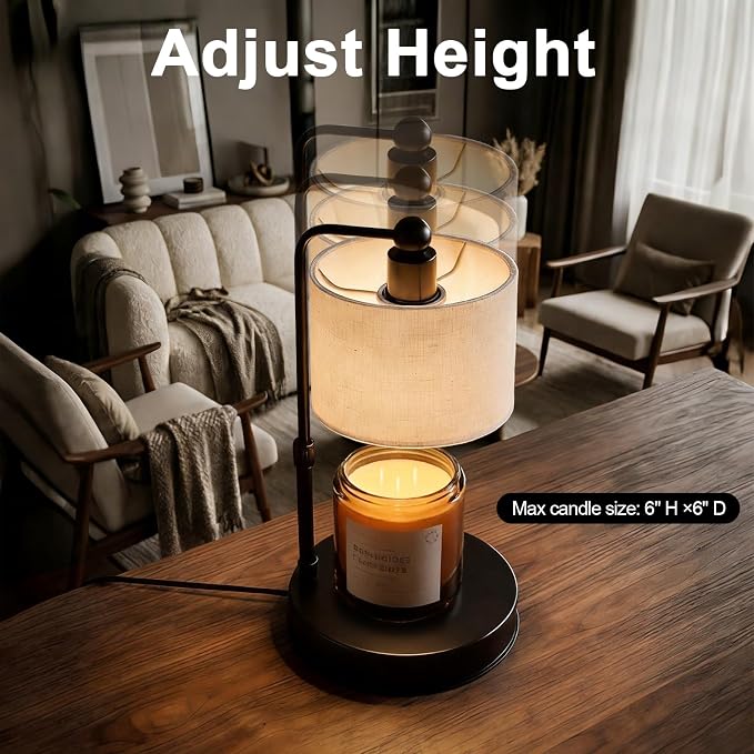 Candle Warmer lamp for 3 Wick Candles, Large Candle Warmer Lamp with Timer, Dimmable, Adjustable Height, Modern Farmhouse