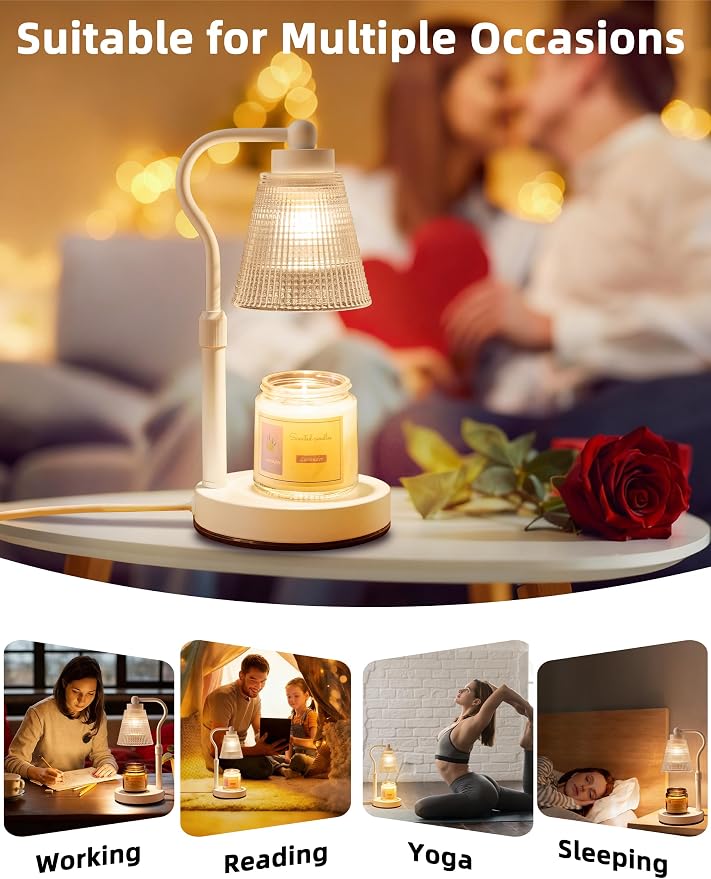 Candle Warmer Lamp for Jar Candles, Height Adjustable & Dimmable with 2/4/8H Timer, 2*50W Halogen Wax Melter Warmer for Home