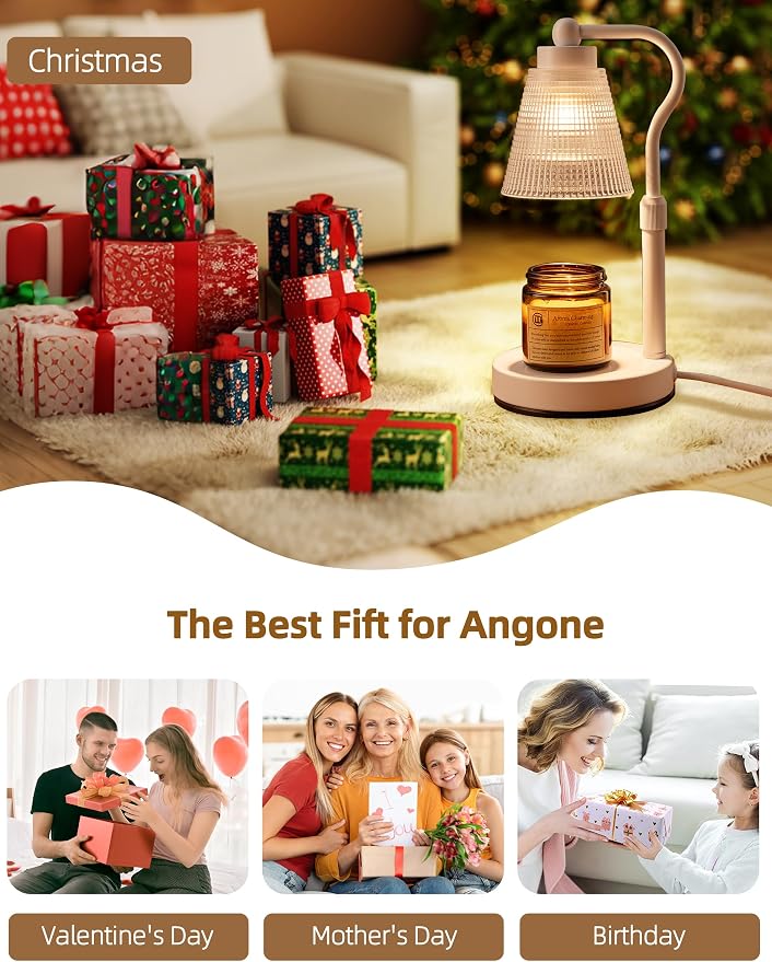 Candle Warmer Lamp for Jar Candles, Height Adjustable & Dimmable with 2/4/8H Timer, 2*50W Halogen Wax Melter Warmer for Home